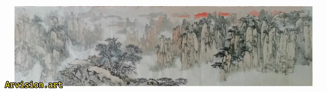 The morning glow peaks, Chinese ink painting, landscape painting